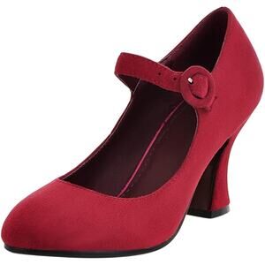 Lizoleor Women's Red Mary Jane Block Heel Pumps Size 10 Formal